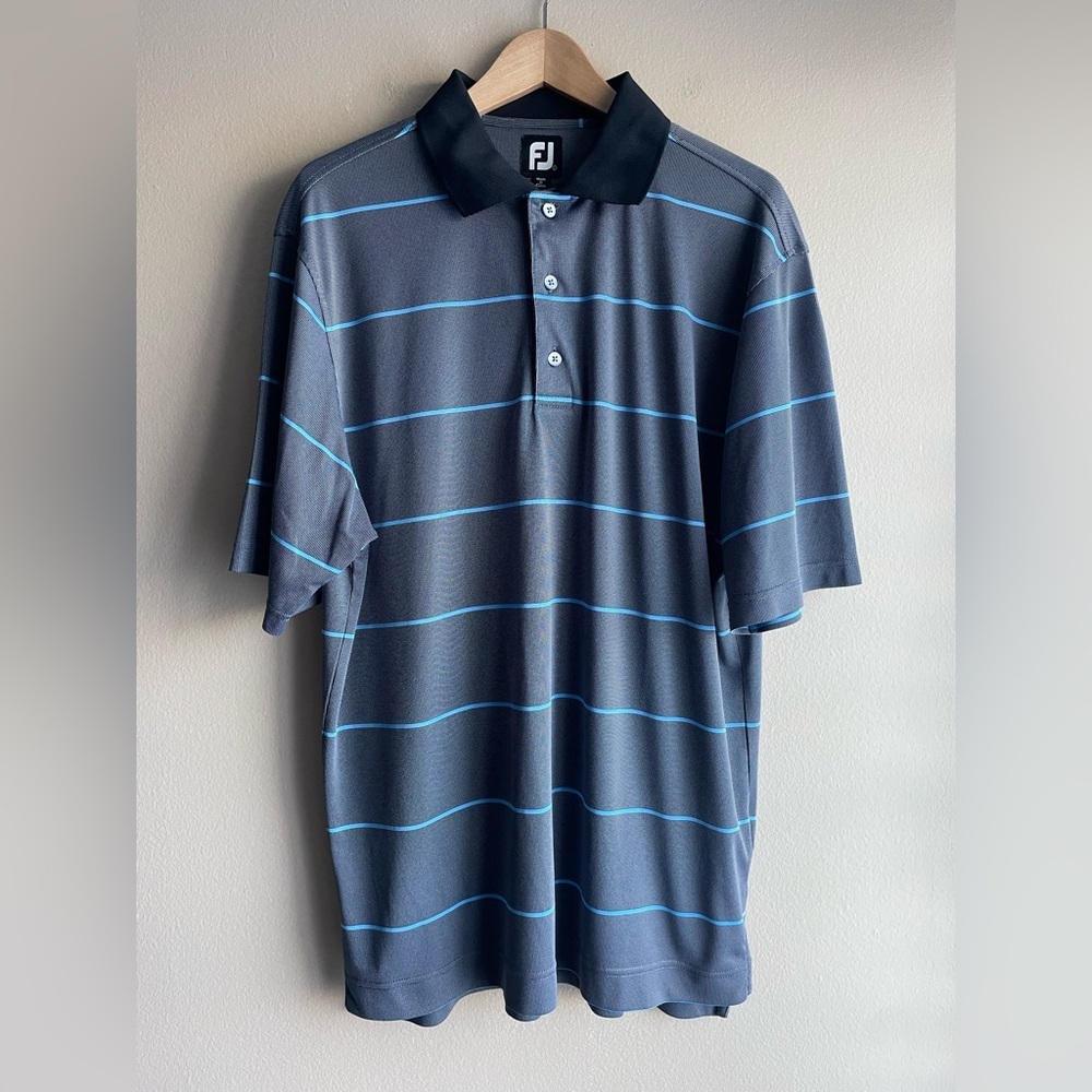 Footjoy Men Golf Polo Shirt Gray Large Striped